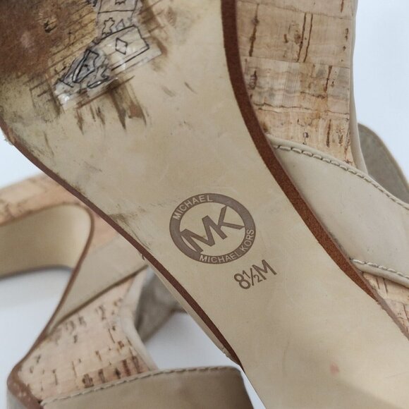 Michael Michael Kors Tan Platform Block Cork Heels Sandal Women Size 8.5 M FLAW - Picture 8 of 10